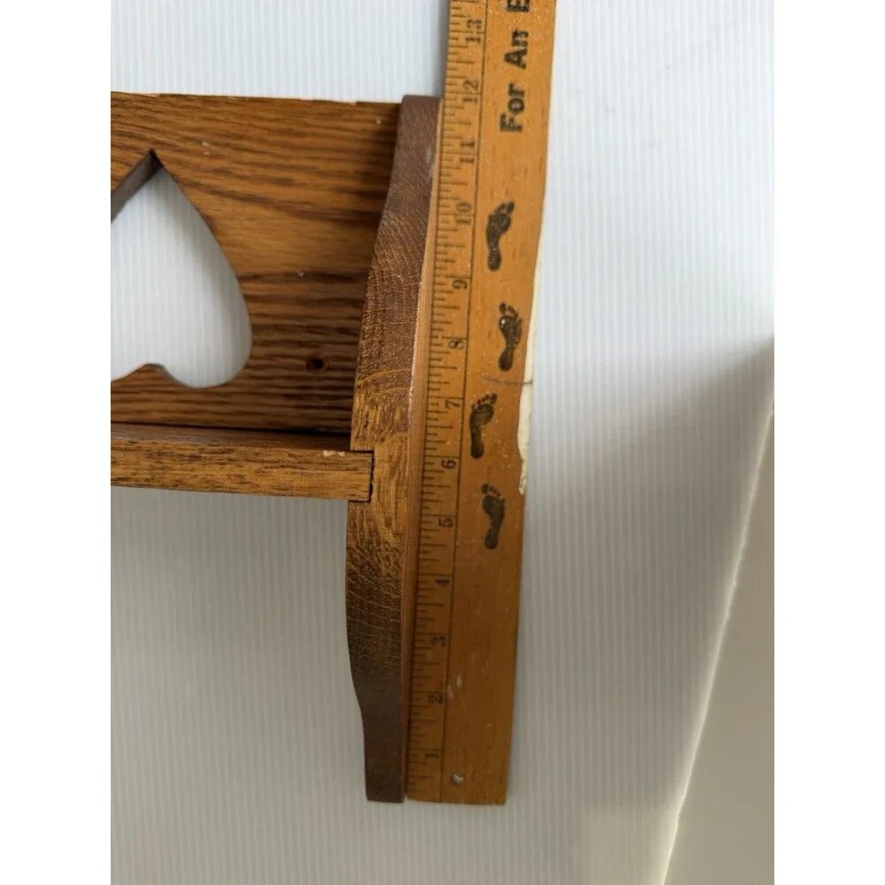 VTG Wood Wall Shelf Heart Cut Out Trinket Display 21” Handmade Cottage Farmhouse